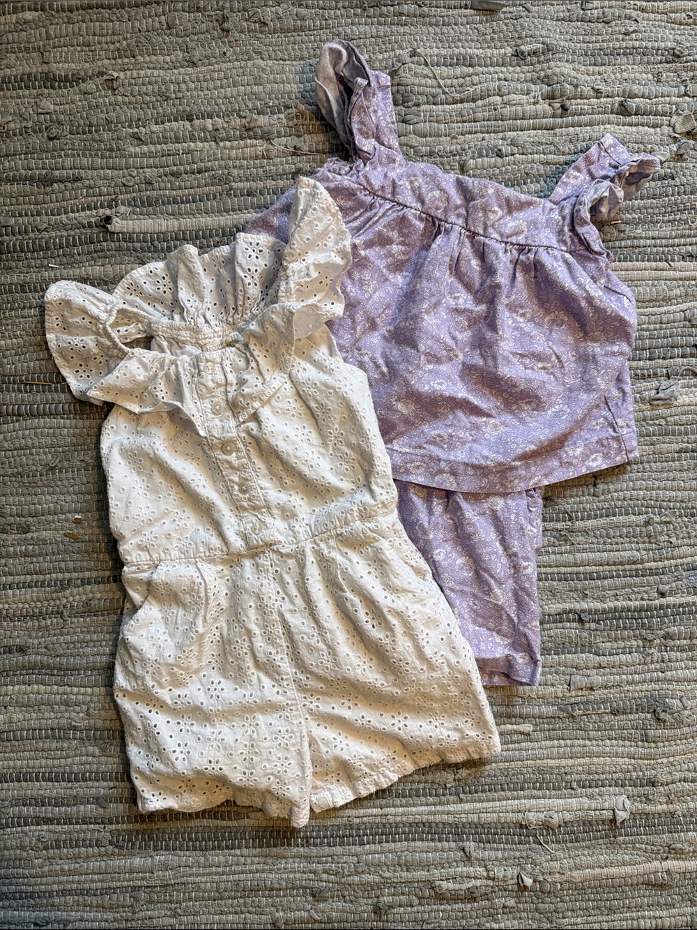 White Eyelet Romper with Lavender Floral Top Set - Unbranded